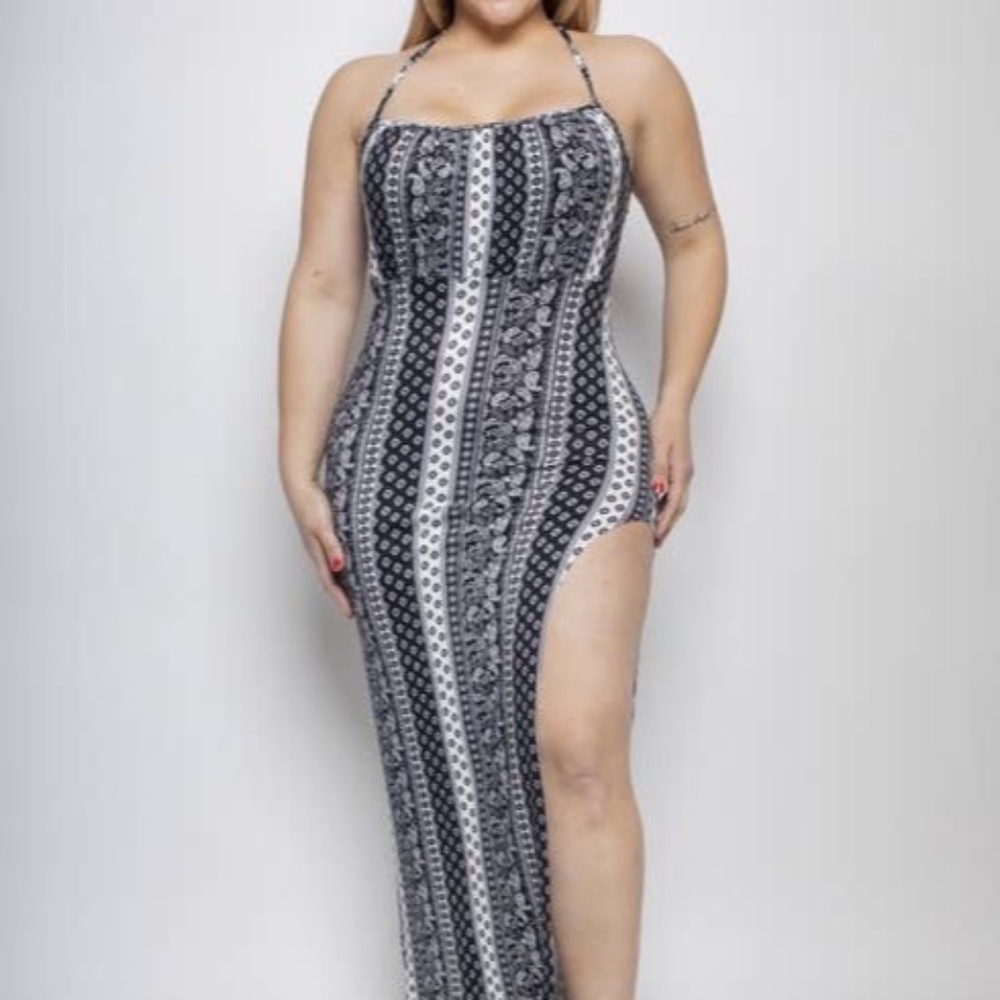 Paisley Slit Midi Dress Plus